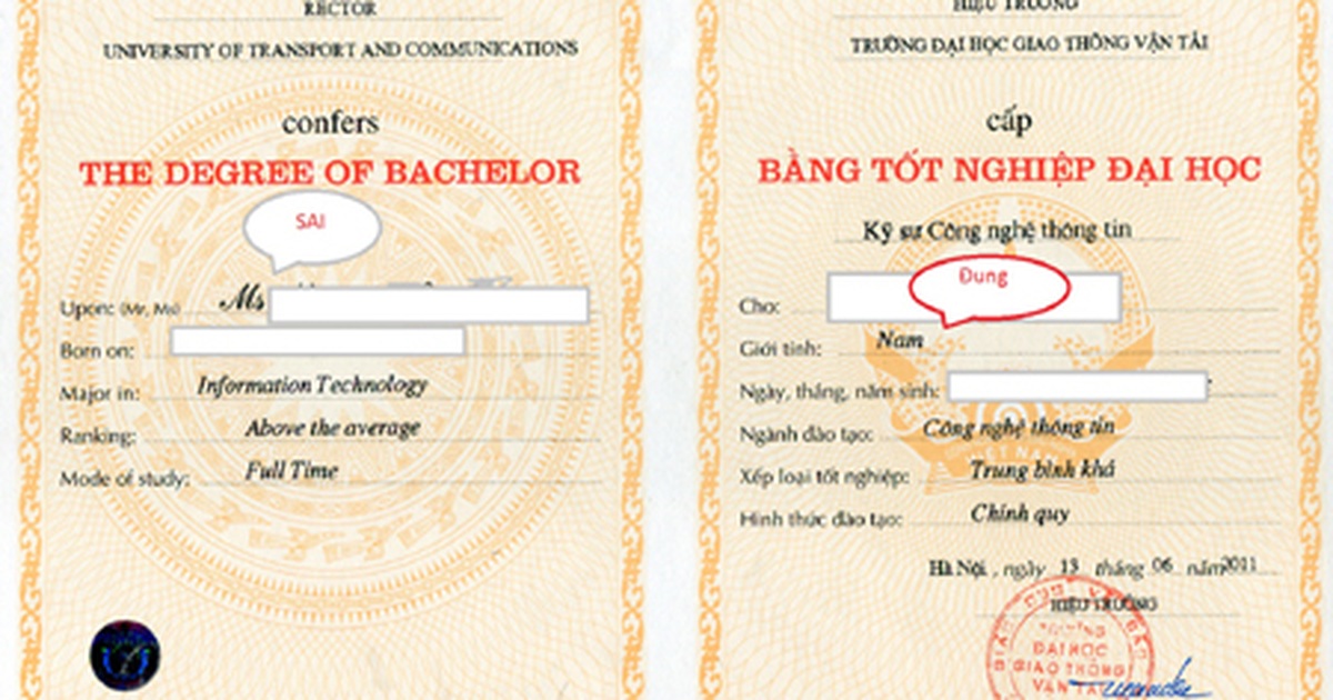 Bằng đh liên thông in không nên giới tính Bằng đại học liên thông in không nên giới tính