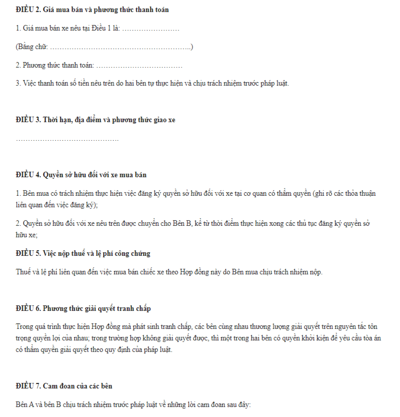 Mẫu thích hợp đồng giao thương mua bán xe ô tô mới nhất Mẫu đúng theo đồng mua bán xe xe hơi mới nhất
