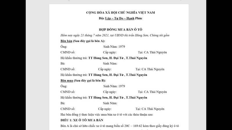 Cập nhật mẫu hợp Đồng giao thương mua bán xe Ô tô bắt đầu nhất Cập nhật chủng loại hợp Đồng giao thương xe Ô tô new nhất