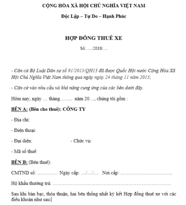 Mẫu đúng theo đồng thuê xe tài giỏi xế bắt đầu nhất Mẫu hợp đồng mướn xe tài năng xế bắt đầu nhất