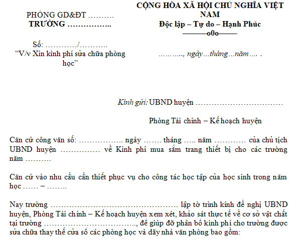 Mẫu tờ trình đề nghị thay thế cơ sở đồ vật chất đưa ra tiết Mẫu tờ trình đề nghị sửa chữa thay thế cơ sở vật chất bỏ ra tiết