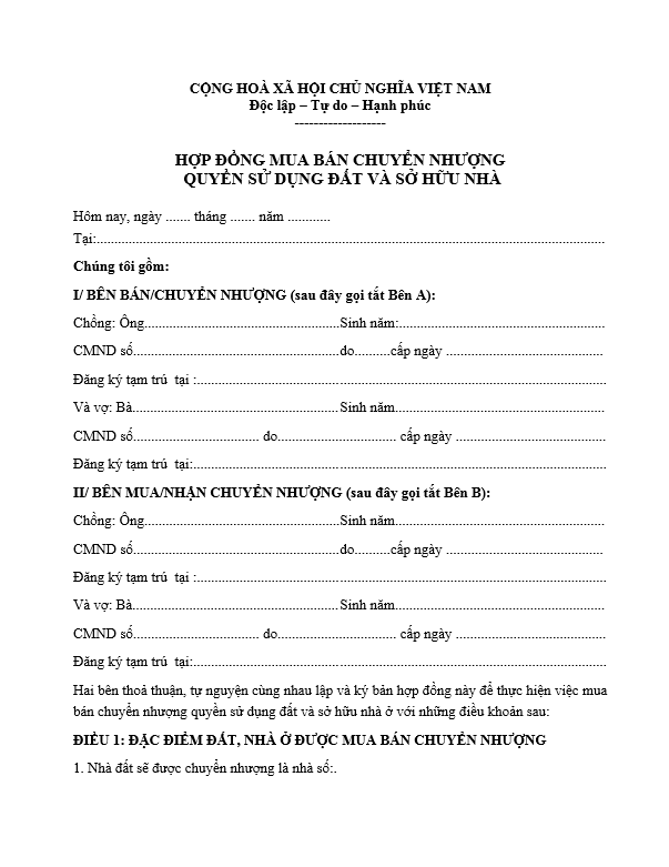 Mẫu hòa hợp đồng giao thương nhà khu đất viết tay thông dụng hiện nay Mẫu phù hợp đồng giao thương nhà đất viết tay thông dụng hiện nay