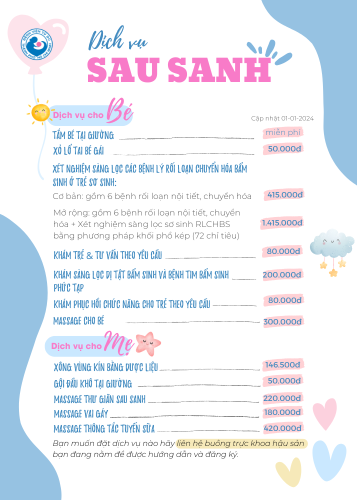 Bảng giá bán sinh thương mại & dịch vụ tại cơ sở y tế từ dũ Bảng giá sinh dịch vụ tại bệnh viện từ dũ